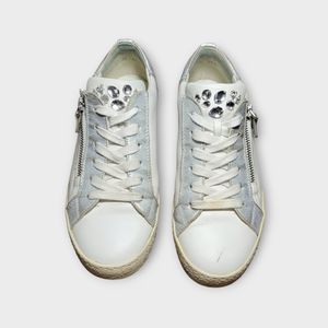Paul Green White & Metallic Silver Leather Rhinestone Embellished Sneake…